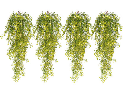 RECUTMS 4Pcs Artificial Hanging Ferns Plants with 30 Lights Fake Ivy Vine Faux Greenery Garland for Porch Fence Patio Yard Wedding Party Indoor Outdoor Decorations (Yellow)
