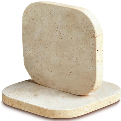2PACK Travertine Marble Coasters Natural Coaster Set of 2, 4" Square Stone Drink Coasters with Thick Cork Backing, Durable Non-Slip Cup Mats, Table Protection for Coffee, Kitchen, Bar, Wedding