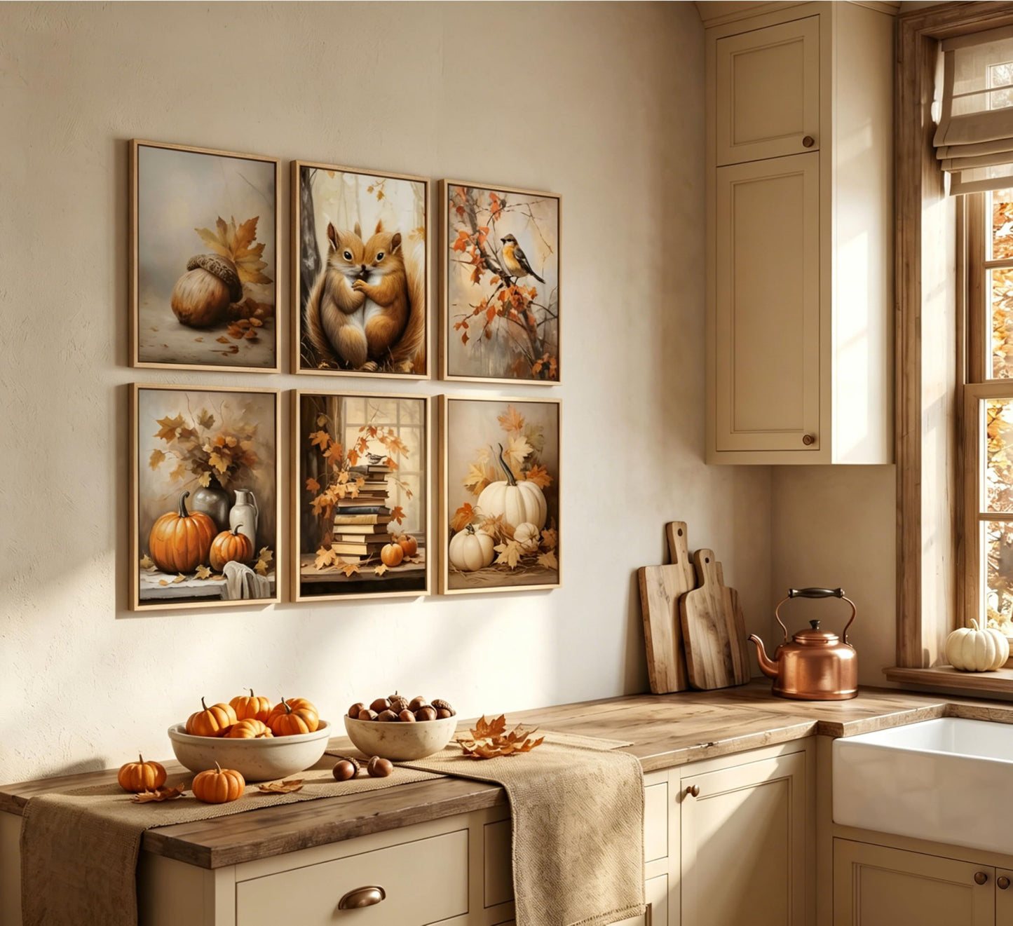 Bexzeak 6PCS Vintage Fall Scenery Nature Fall Leaf Canvas Wall Art Unframed