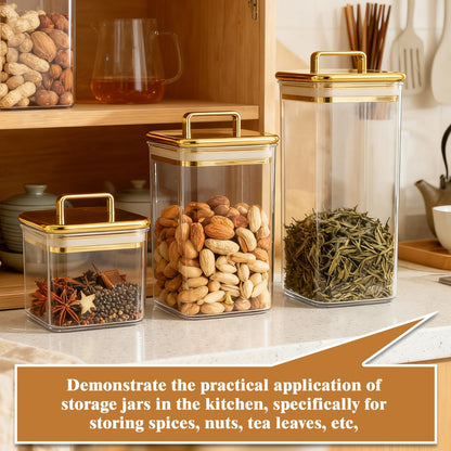 Clear Acrylic 3-Pack Apothecary Jars with Gold Lids Airtight Decorative Containers for Bathroom, Kitchen & Home Elegant Canisters for Cotton Pads, Bath Salts & Snacks