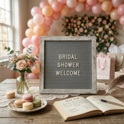 C CRYSTAL LEMON Rustic Gray Felt Letter Board 10x10 Inch, 336 Letters Numbers and Symbols, Changeable Wooden Message Board with Wall Mount and Display Stand