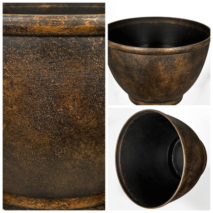Hollyone Set of 2 Outdoor Planter 11.5 inch Plant Pot Plastic Pots for Plants Planters for Outdoor Indoor Plants with Drainage Hole Round Plant Pot Flower Pots Garden Decorations Brown