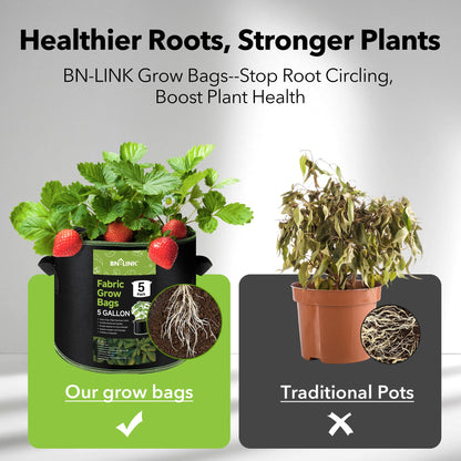 BN-LINK 5-Pack 5 Gallon Grow Bags, Heavy Duty Aeration Fabric Pots with Handles, Thickened Nonwoven Plant Bags for Vegetables, Flowers, Fruits