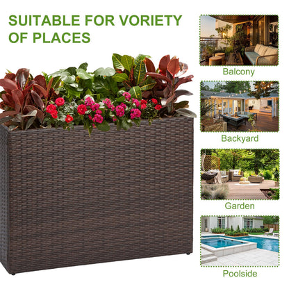 LEWIS&WAYNE Large Rectangular Block Planter Box Handmade Wicker Tall Planters for Outdoor Plants with Removable Liners Modern Planter for Indoor Outdoor Patio Deck - Brown, 38''x11''x30''