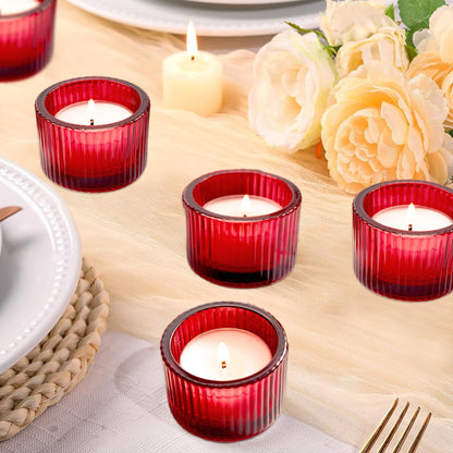 Cabaubl Red Candle Holders, Glass Votive Candles Holders for Table Centerpiece, Tealight Candle Holder, Glass Tea Light Candles Holder for Party & Home,Wedding Decor, Set of 12