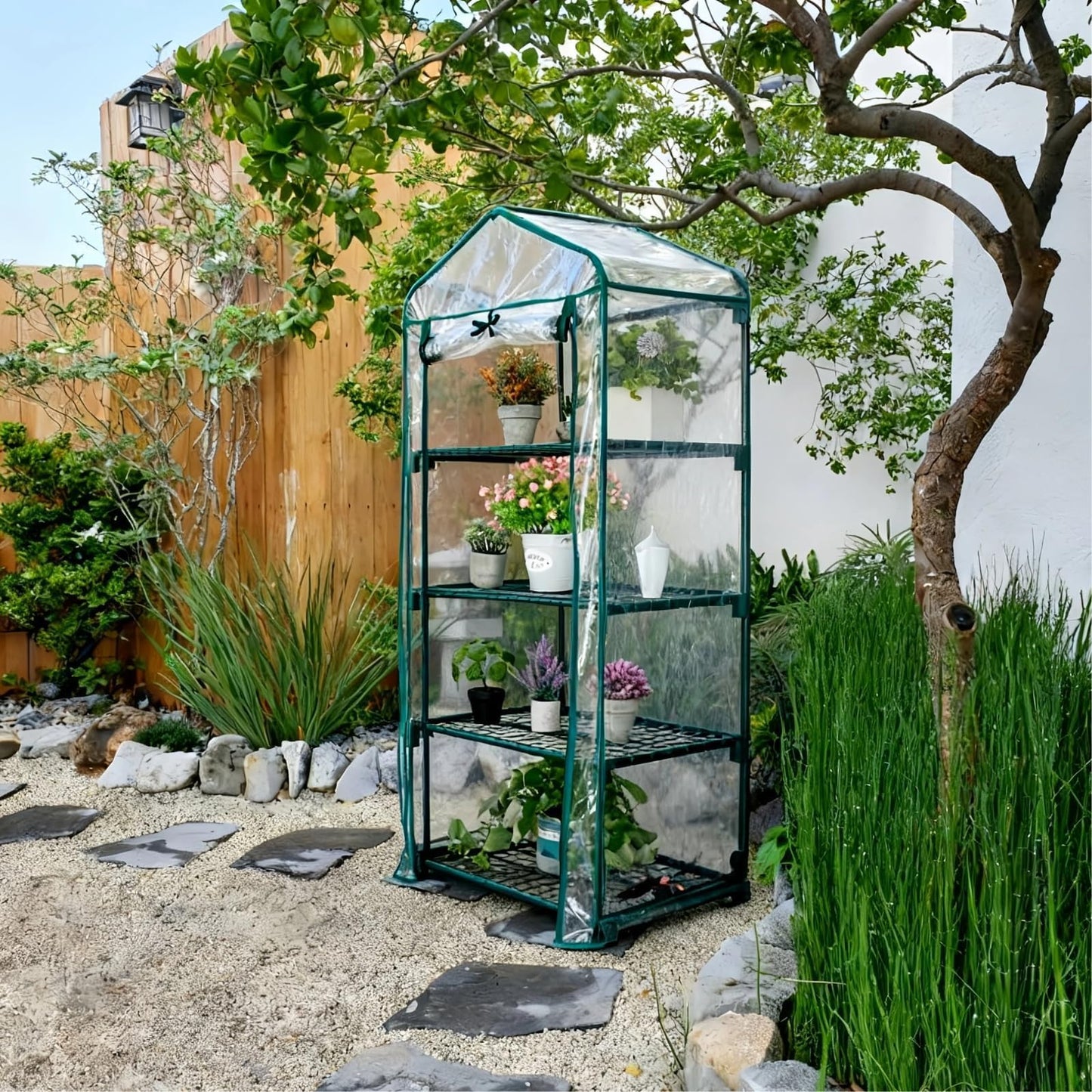 Kelived Mini Greenhouse for Indoor Outdoor, Small Plants Green House with 4 Tier Shelves, Portable Plastic Greenhouses with Transparent PVC Cover for Garden Backyard Patio Balcony Porch