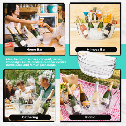 FLKQC Ice Buckets 2-Pack, 5L Large Clear Acrylic Beverage Tubs with Scoops, Plastic Champagne Wine Beer Cooler for Parties, Mimosa Bar, Cocktail & Outdoor Events, Beverage Cooling Buckets