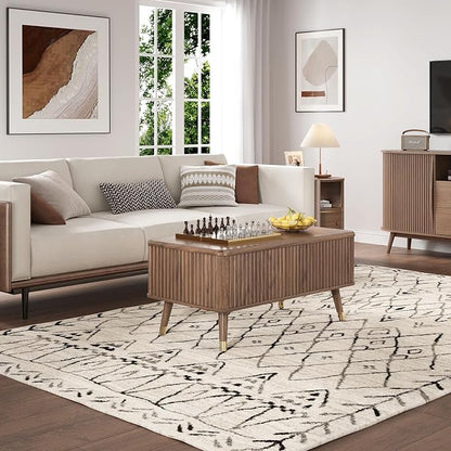 Lift Top Coffee Table with Storage, Mid Century Modern Coffee Table with Solid Wood Legs, 38" Minimalist Fluted Center Table for Living Room, Home Office, Walnut