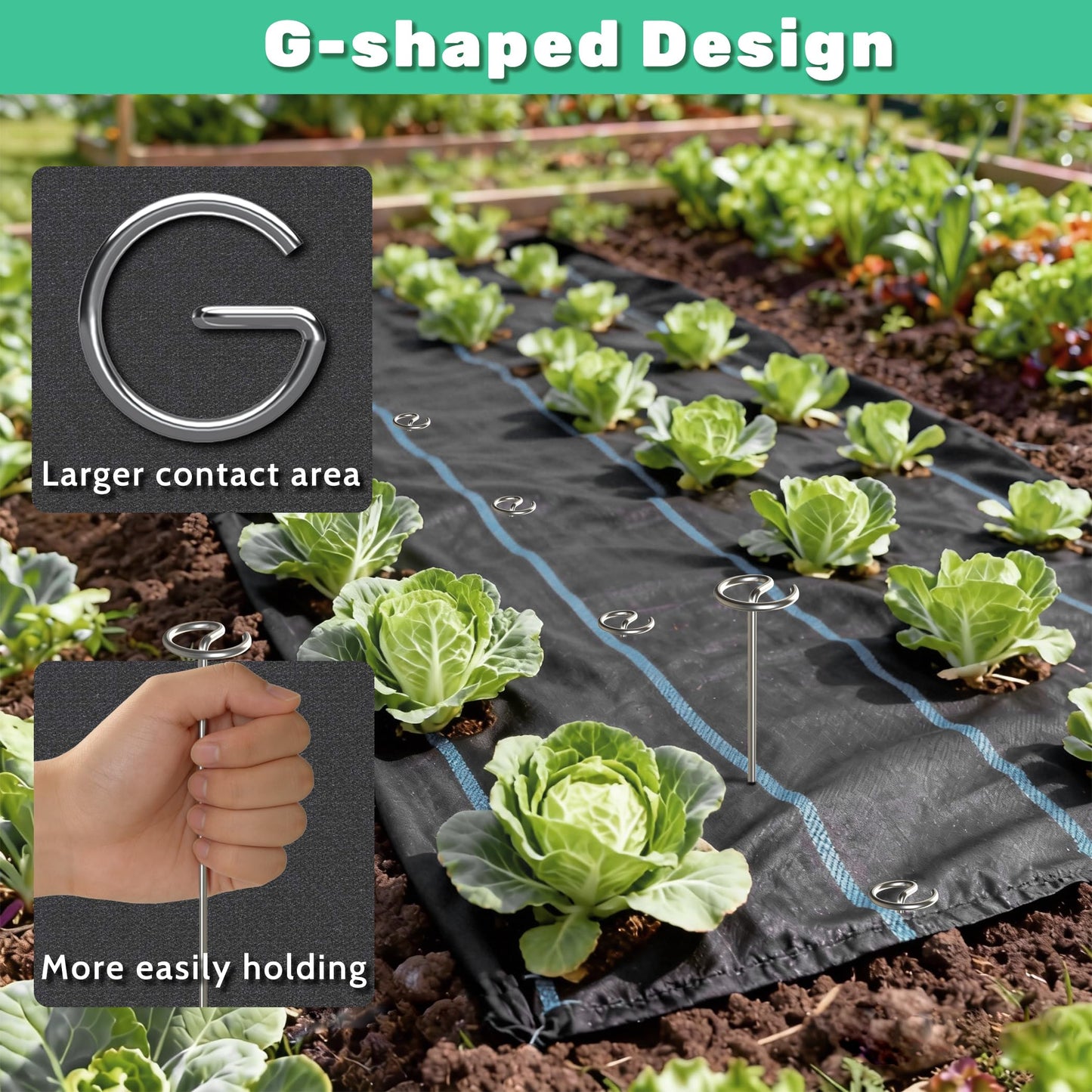 12 Inch 8 Gauge Circle Top Landscape Fabric Staples, HKKZYT 50 Pcs Galvanized Landscape Fabric Pins, Gardening Essentials Garden Weed Barrier Stakes Sod Staples for Outdoor