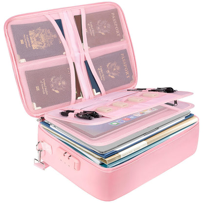 BALEINE Fireproof Document Box with Lock, Portable Fireproof Document Bag Waterproof Fire Proof File Boxes for Documents, File Organizer Box for Important Paperwork (Pink, 15''x11''x4'')
