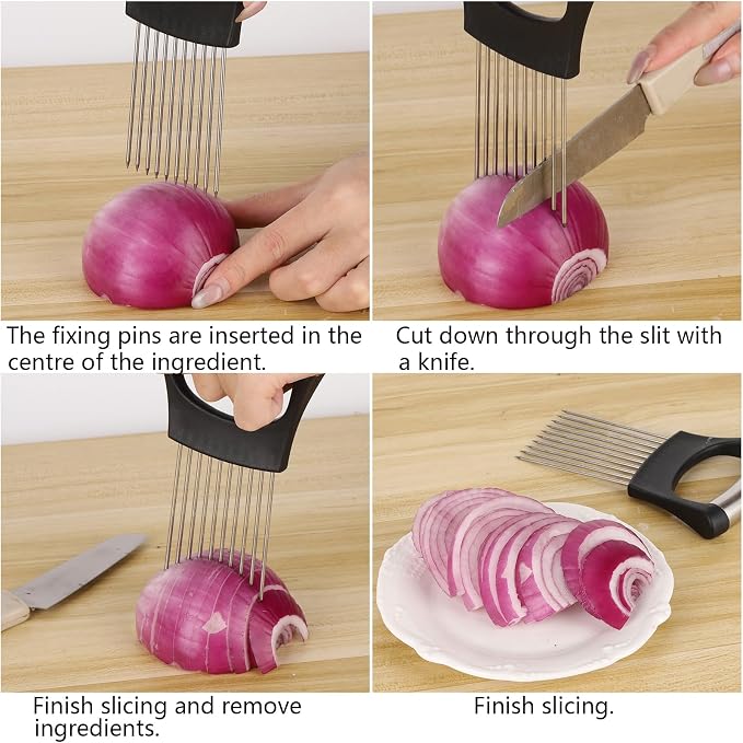 3 Pcs Onion Slicer Holder, All purpose Food Slicer Assistant Tool for Cucumber, Tomato, Potato, Egg, Avocados, Fruit Lemon and Meat