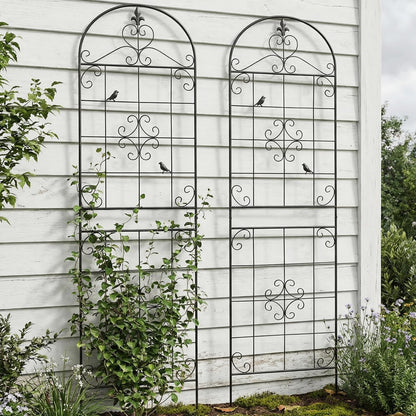 Garden Trellis for Climbing Plants Outdoor, Maidapulu 2 Pack 70.8x19.6 Inch Black Metal Trellis - Rustproof Lattice Support Panel with Easy Assembly for Roses, Clematis, Cucumbers, Vegetable Garden