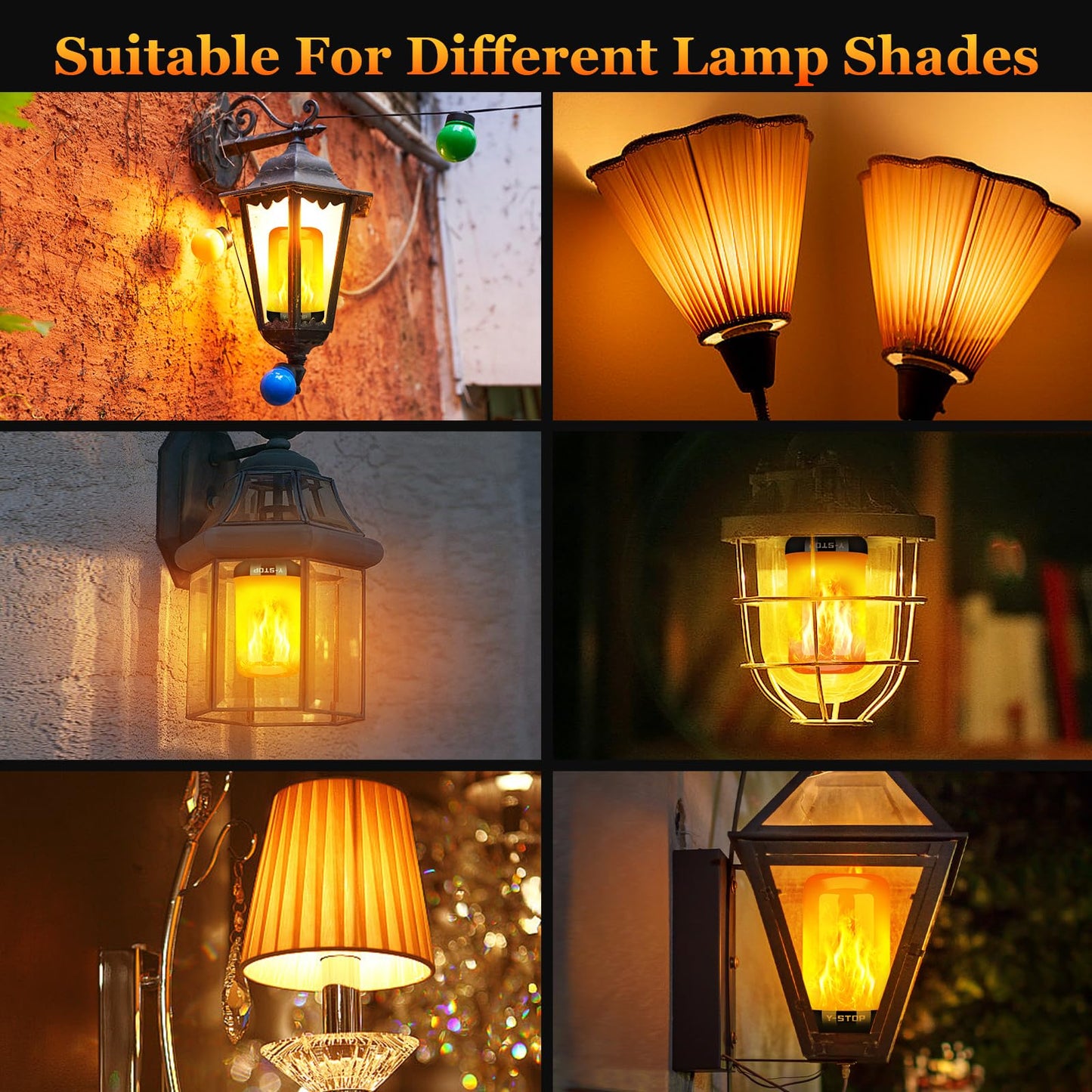 Y- STOP Upgraded LED Flame Light Bulbs, 4 Modes Flickering Light Bulb Outdoor with Upside Down Effect, E26 Base Flame Bulb for Christmas Decorations Outdoor, Halloween Lights, Party Decor (2 Pack)