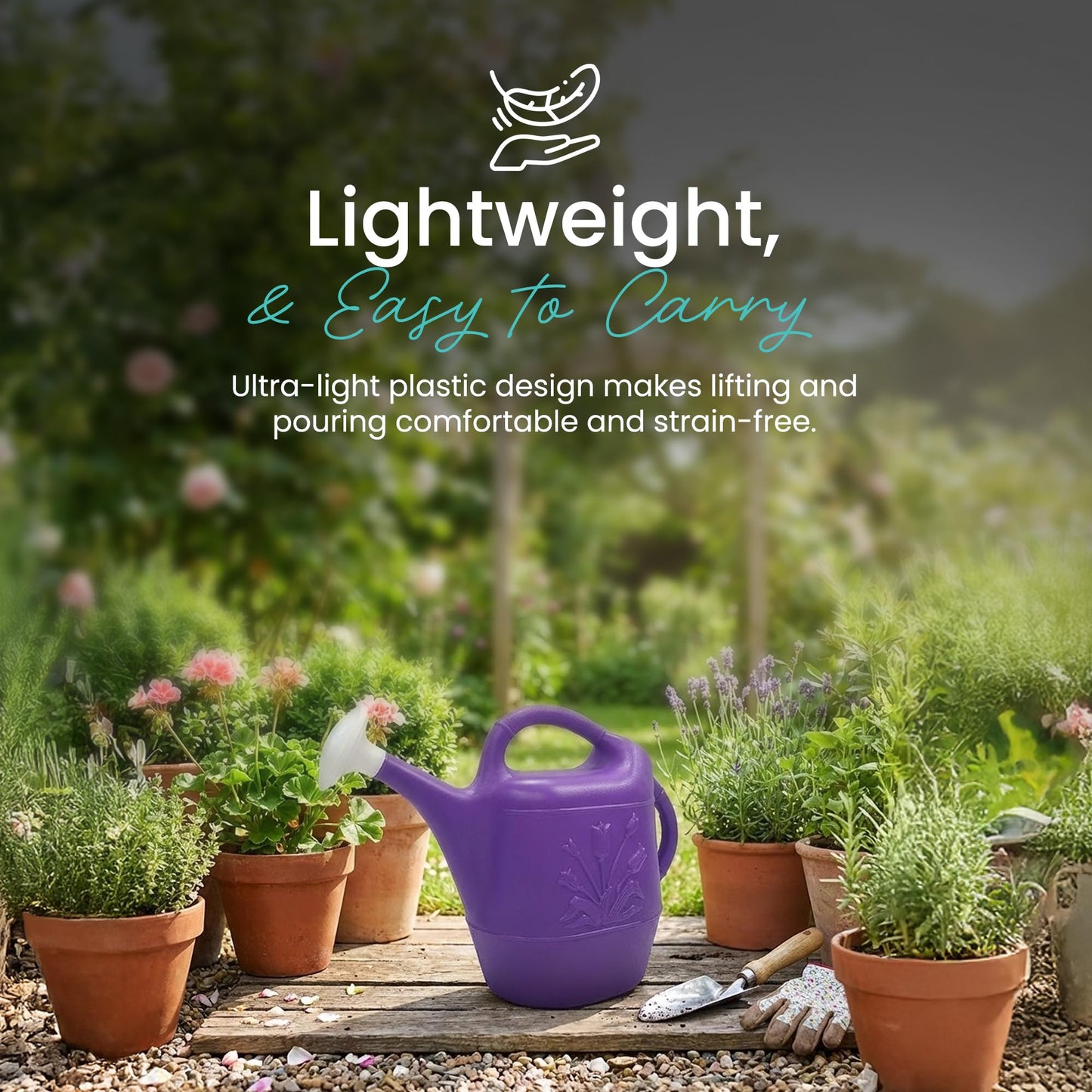 Union Products 63071 2 Gallon Plastic Indoor/Outdoor Watering Can w/ Tulip Design for Garden, Potted Plants, & Patio Pots, Purple