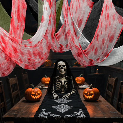 8 Pack Halloween Creepy Cloth Halloween Decorations Clearance- 30x72 Inch Spooky Fabric Cloth, Creepy and Spooky Halloween Decorations for Party Outdoor Or Indoor (2 Black, 2 Red, 2 White, 2 Green)