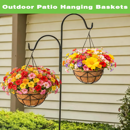 ZVOWOS 2 Pack 12 Inch Black Metal Hanging Basket Hanging Planter with Coco Coir Liner Heavy Duty Hanging Flower Pot Holder for Indoor Outdoor Patio Garden Porch Balcony Decor (Geometric)