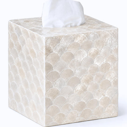 5.9" Capiz Shell Tissue Box Cover for Kleenex and More, Square Decorative Holder with Bottom Slider, Handmade Bathroom Accessory Coastal Décor (Natural)