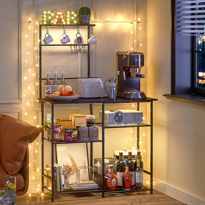 Baker's Rack for Kitchen with Storage, Microwave Stand with Adjustable Shelves and 10 S Hooks, 6-Tier Coffee Bar Station, Kitchen Shelves for Spices, Pots, Rustic Brown