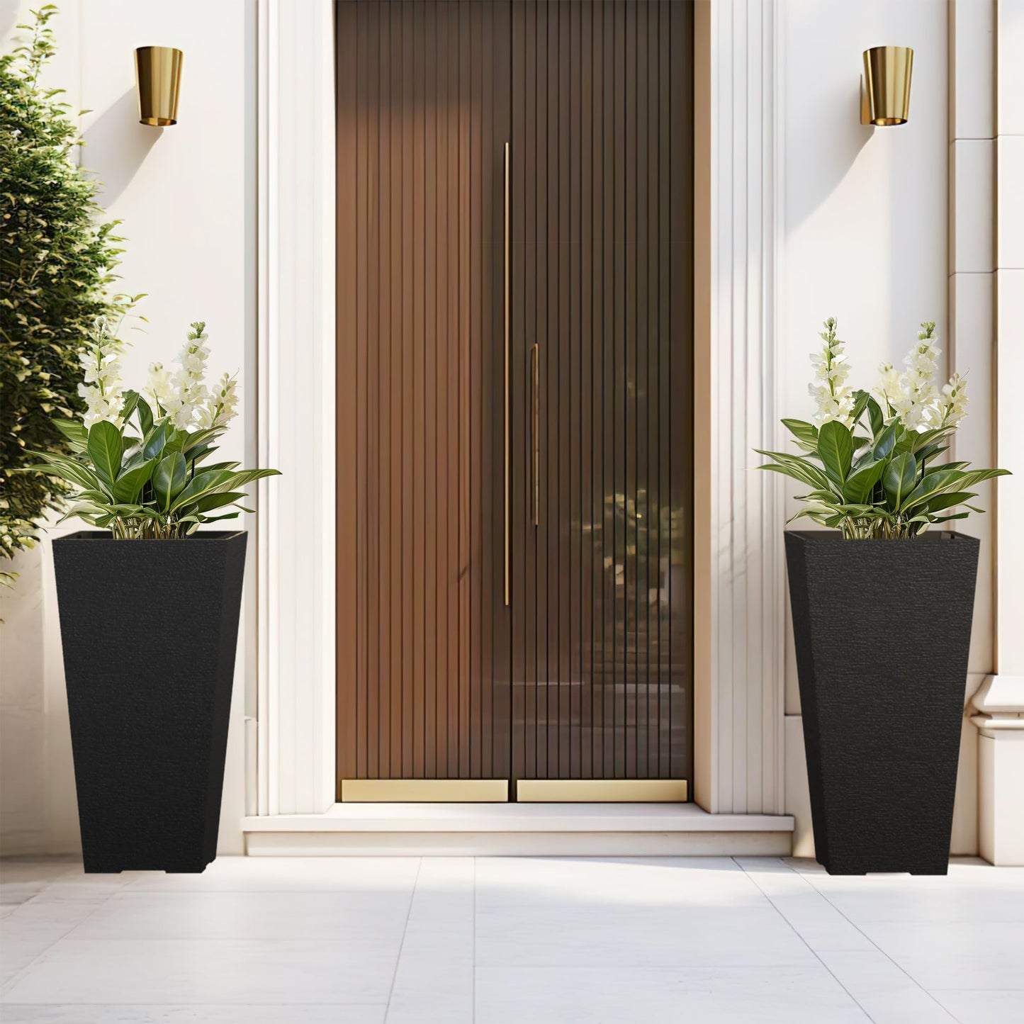 Kante 28 Inch Tall Planter Set of 2, Large Taper Planter for Outdoor Indoor Garden Patio Front Door (Black)