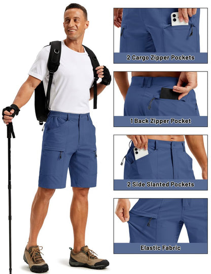TACVASEN Men's Hiking Shorts 10" Dry Fit Lightweight Waterproof Shorts Casual Outdoor Golf with 5 Pockets Summer Blue Grey 40