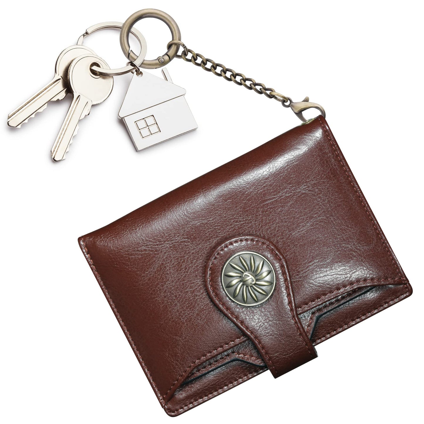 Travelambo Small Womens Wallet with 2 ID Windows, RFID Blocking Bifold Leather Card Holder Purse with Zipper Coin Pocket