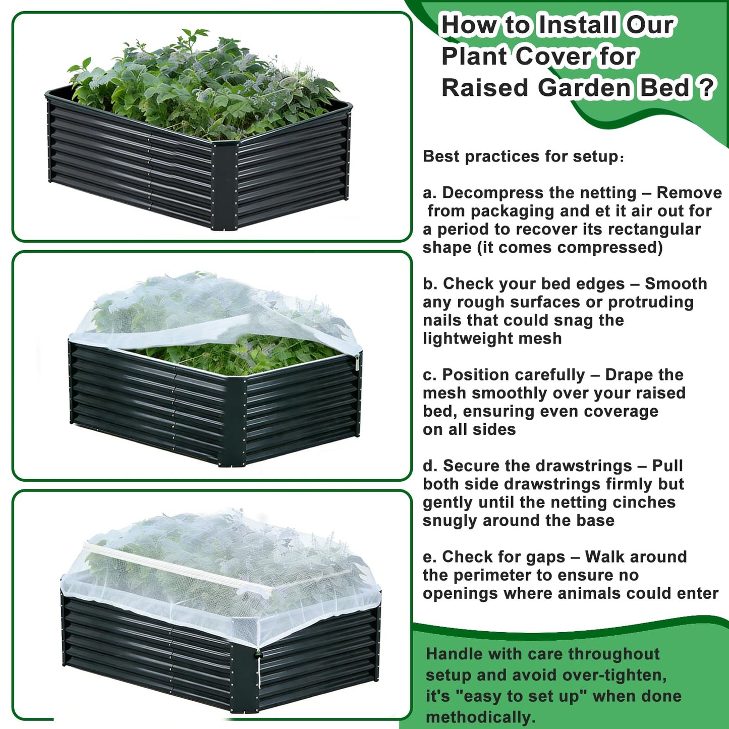 1 Pack Garden Netting for Raised Beds, Fine Mesh Bird Netting Barrier Screen with Zipper Drawstring Garden Bed Plant Cover for Protect Vegetable Fruits Crop from Animals Pest Insect, 4.1×4.1×2Ft
