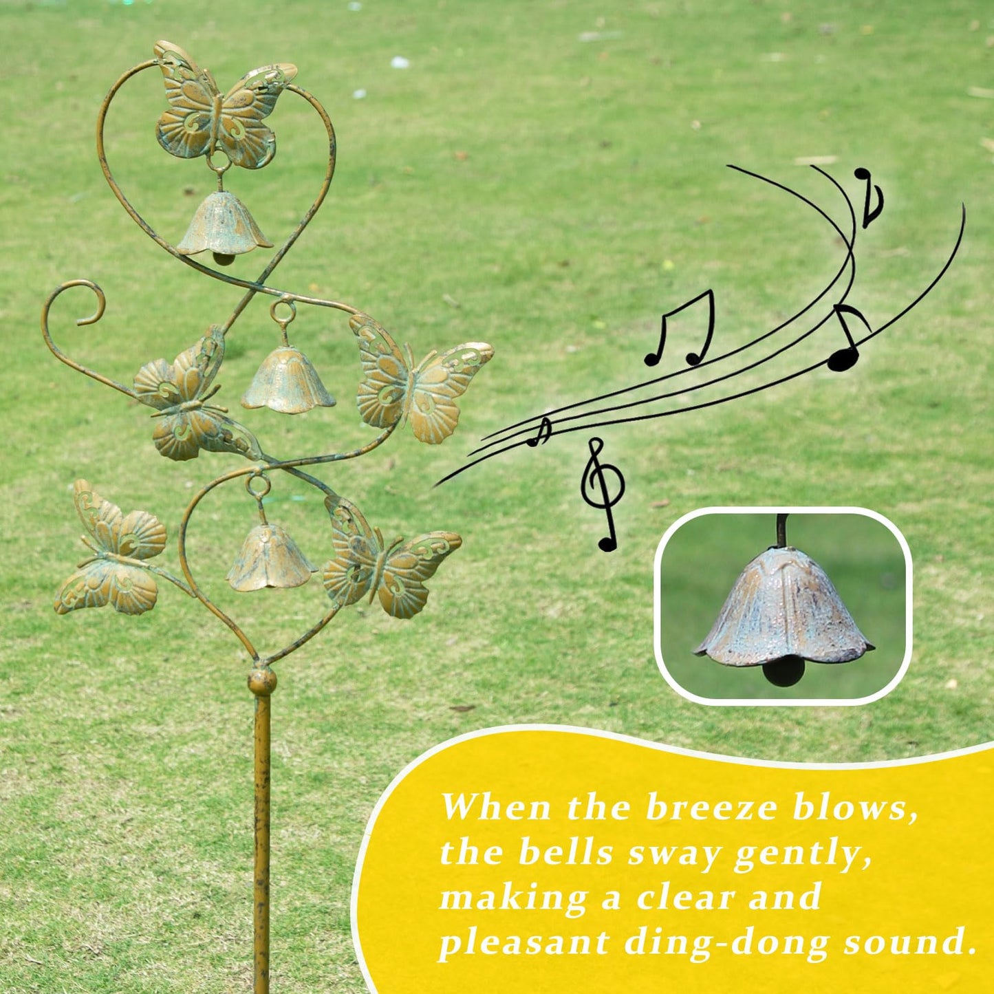 AIHAOKAN Butterflies Garden Stakes with Bells - Decorative Outdoor Yard Art, Decorative Garden Stakes for Outside Garden, Patio, Flower Bed, Pathway.