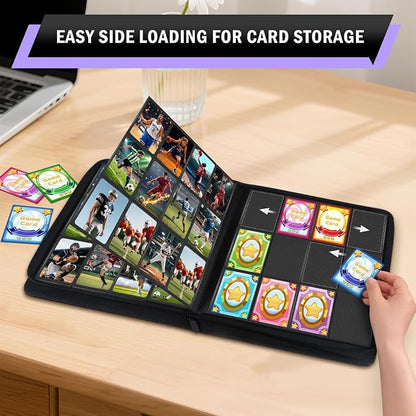 12 Pocket Card Binder, Zipper Trading Card Binder, 720 Large Capacity Side Loading Non-Ring Card Album, Double Sided Acid-Free Card Protector Binder, Card Collection for TCG, MTG, Sport Card, Purple