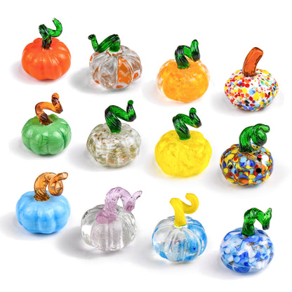 AOFEGRLT 12PCS Glass Pumpkins Figurines for Halloween Thanksgiving Fall Harvest Christmas Decoration, Small Crystal Glass Art Pumpkin Paperweight Gifts