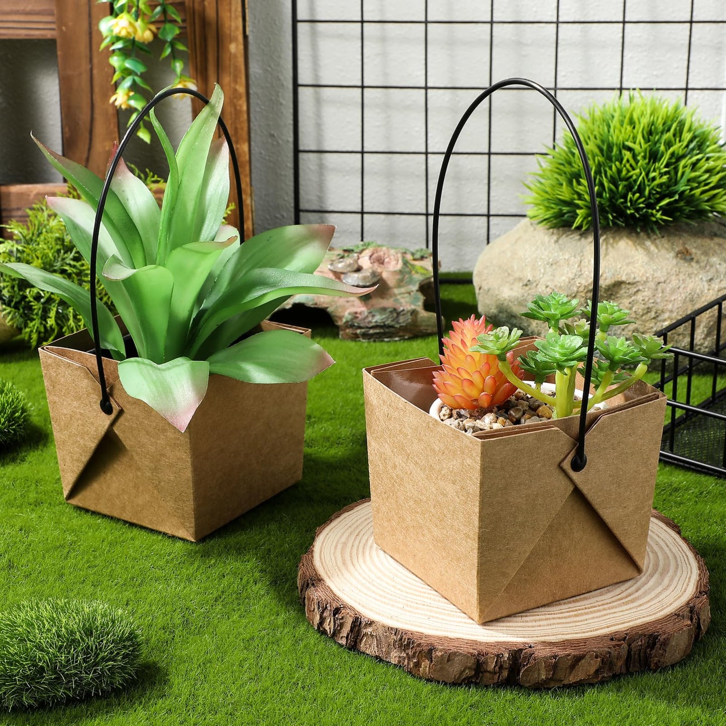 Kisangel Waterproof Buffalo Kraft Paper Mini Succulent Pots Set of 12 with Drainage Holes Small Indoor Outdoor Plant Planters for Home Garden Decoration 3.15X3.35X3.15 Inches