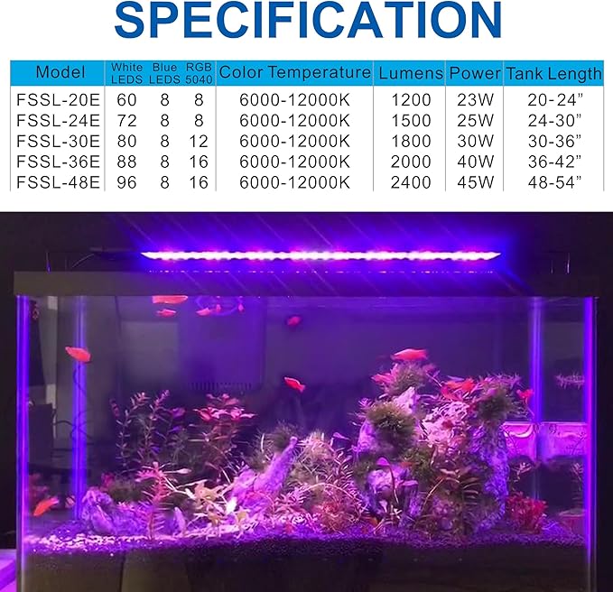 OYO WATER Aquarium LED Light 36 Inch with Timer, 24/7 Cycle, 5 Dimmable Brightness, Sunrise/Sunset Simulation for 10/20/30/55 Gallon Fish Tank