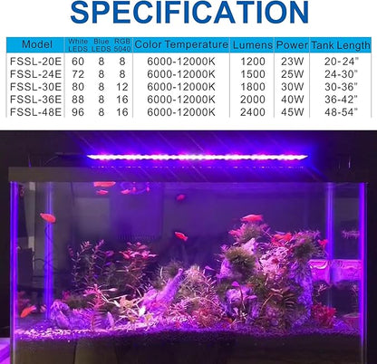 OYO WATER 20 Inch Aquarium LED Light with Timer, 24/7 Cycle, 5 Dimmable Brightness, Sunrise/Sunset Simulation for 10/20/30/55 Gallon Fish Tank