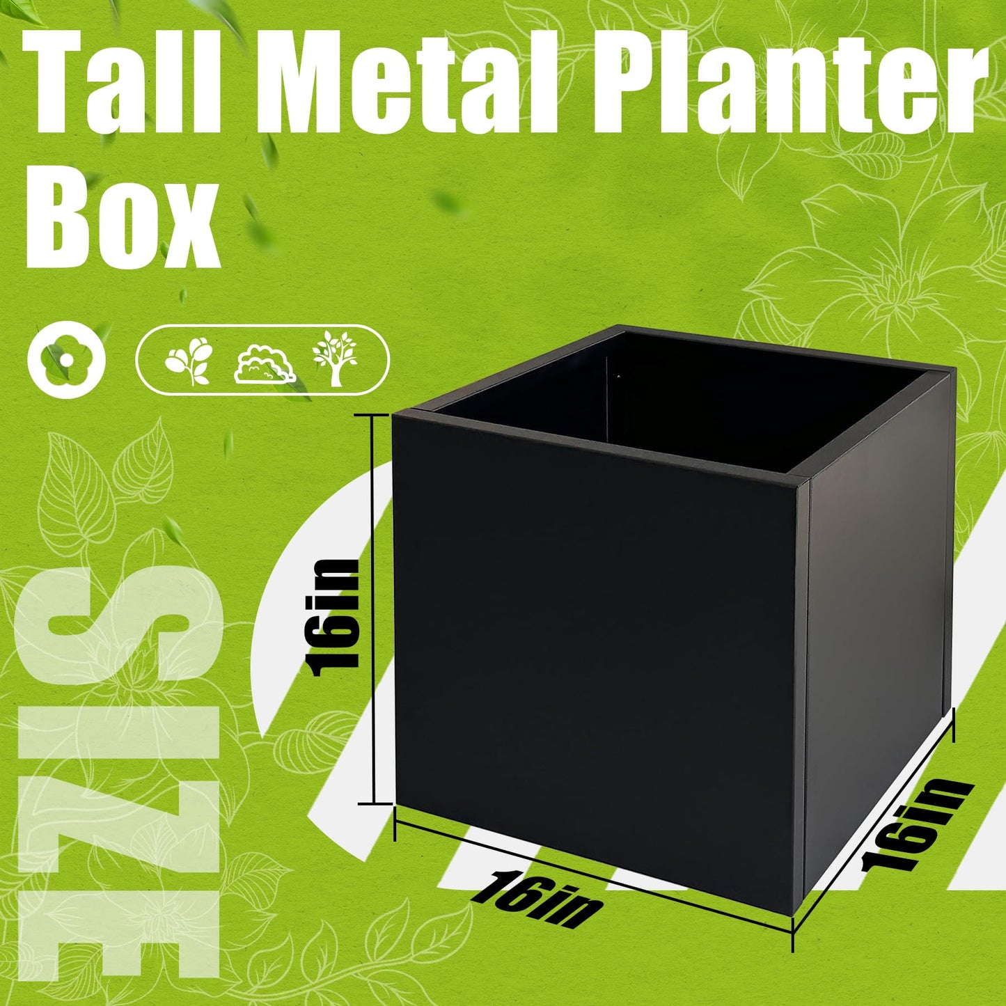 Fsehyue Metal Planter Box 16" x 16" x 16" Large Square Planter Heavy Duty Galvanized Steel Tall Plant Boxes with Insert Shelf and Drainage Holes for Outdoor Patio Yard Garden Porch Terrace