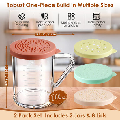 Dredge with Snap Lid, Seasoning Sugar Spice Shaker with Interchangeable Lids – 10 OZ Clear Spice Dredge for Cinnamon Sugar, Parmesan Cheese, Pepper, Dishwasher Safe(10 Pcs)