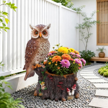 Decorative Owl Flower Pot Resin - Hand-Painted Animal Succulent Planter, Small Bonsai Pot with Drainage, Whimsical Garden Statues for Patio Balcony, Creative Birthday Gift Idea for Women Mom Friends