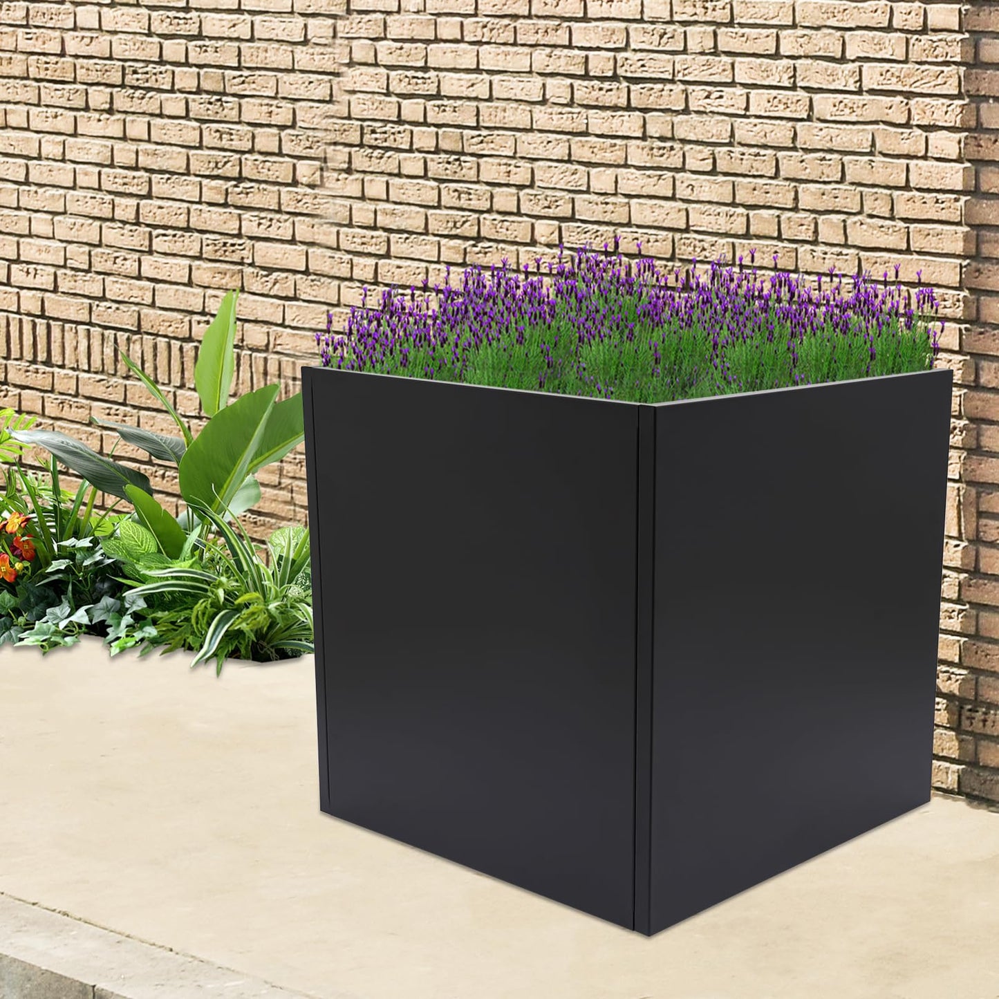 Kreiaoer Steel Planter Box Metal Square Indoor Outdoor Planters Heavy Duty Cube Flower Pot for Vegetables, Herbs, Flowers, Patio, Deck, Yard, Garden (Black, 26" L x 26" W x 26" H)