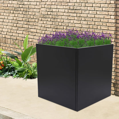 Kreiaoer Steel Planter Box Metal Square Indoor Outdoor Planters Heavy Duty Cube Flower Pot for Vegetables, Herbs, Flowers, Patio, Deck, Yard, Garden (Black, 26" L x 26" W x 26" H)