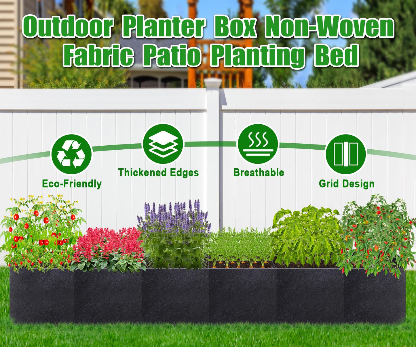 POILKMNI 12x2x1ft Oval Fabric Raised Garden Bed - Outdoor Planter Box Non-Woven Fabric Patio Planting Bed Garden Grow Bed Bag for Growing Herbs, Flowers and Vegetables