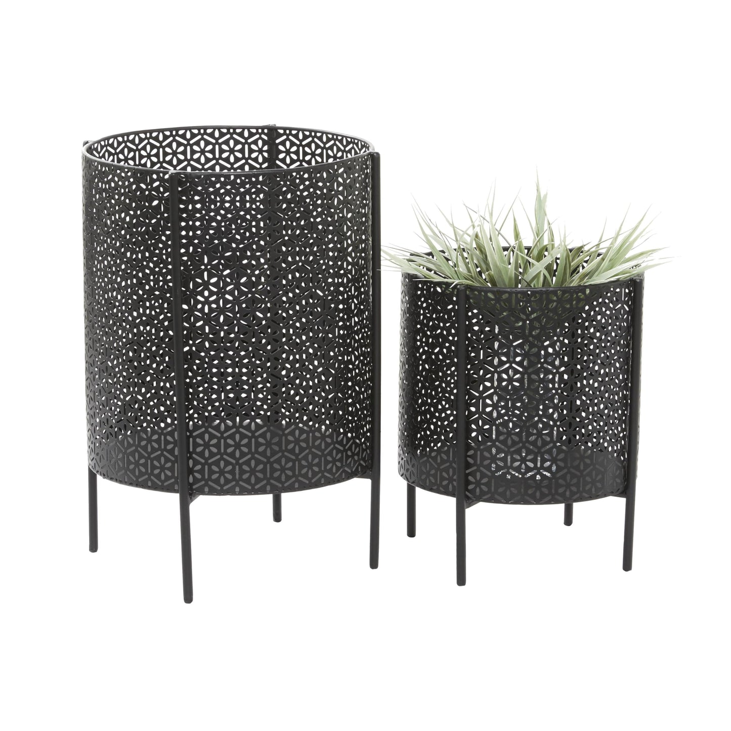 CosmoLiving by Cosmopolitan Metal Indoor Outdoor Planter Large Planter Pot with Removable Stand, Set of 2 Planters 18", 12"H, Black