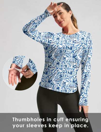 Women's Sun Shirts UPF 50+ Long Sleeve UV Protection Shirt Lightweight Quick Dry Workout Hiking Tops for Women(Peri Blue Freesia,L)