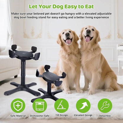 Dog Bowls Elevated Adjustable Stand, Raised Bowl with 3 Heights & Tilted Feeding Stand, Compatible with Various Bowls, for Medium & Large Breeds (with Bowl) Black