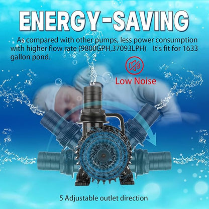 WaterRebirth (5700GPH-305W, UL listed) High Flow Large Fountain Submersible Water Pond Sump Pump Aquarium Electric Waterfall Pump Outdoor PS-5700