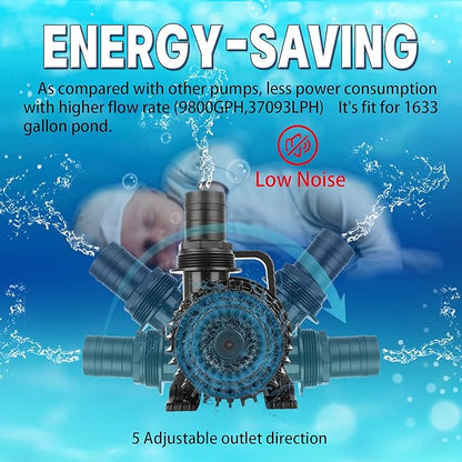 WaterRebirth (2900GPH-155W,UL listed) High Flow Large Fountain Submersible Water Pond Sump Pump Aquarium Electric Waterfall Pump Outdoor PS- 2900 (Pack of 2)