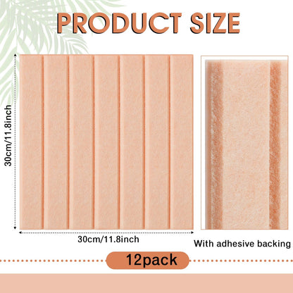 Honoson 12 Pack 48"x 36" Large Cork Board Alternative Felt Bulletin Board Wall Tiles with Safe Square Adhesive Roll Cork Tiles for Walls Home Office Classroom Back to School Pin Panels(Peach)