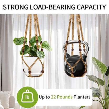 IDEEEPAN Macrame Plant Hanger - Fits 4 to 15 inches Pots for Indoor Outdoor, 43"/35"/29" Different Sizes Set, Brown (POTS NOT Included)