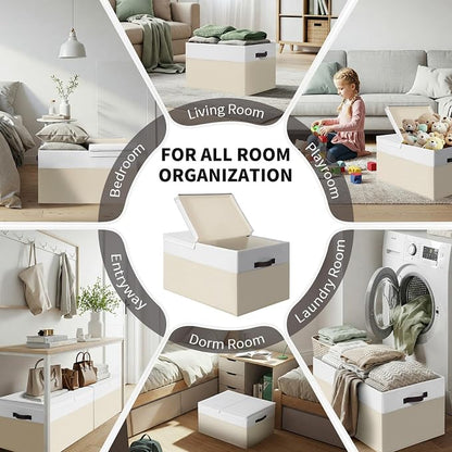 2 Pack EXTRA LARGE Blanket Storage Baskets with Lids, 22”x16”x12” Closet Organizers Bins for Clothes Towel/ Toy Storage Box with Lid Handles/ Stackable Decorative Fabric Bins for Living Room, Nursery