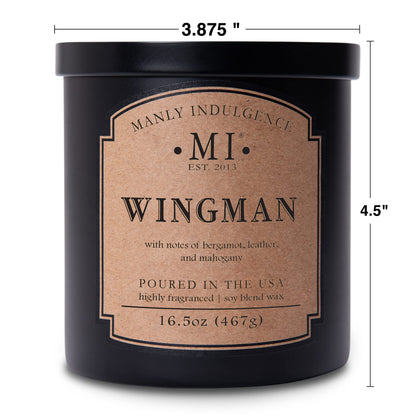 Manly Indulgence Wingman Scented Candles for Men, 2 Wick, 16.5 oz, Premium Soy Blend Wax, 60H Burn, Candles for Home Scented - Made in The USA
