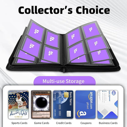 Top Loader Binder, Holds 112 Cards in 3"x4" Toploaders, Trading Card Binder 4 Pocket for TCG, MTG, YGO, Game Cards, Sports Cards(Purple)
