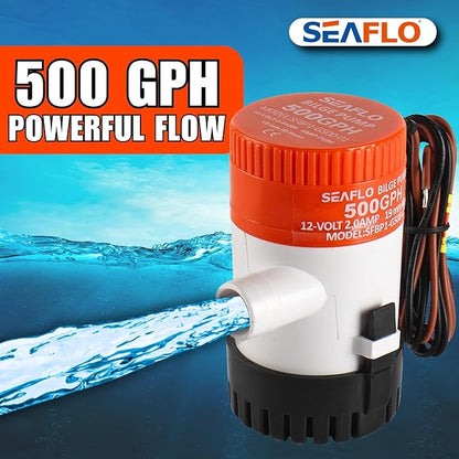 SEAFLO 01 Series 500 GPH Bilge Pump – 12V, 3/4" Outlet, Marine Submersible Pump with Anti-Airlock Protection, CE & Rohs Certified, 4-Year Warranty | Reliable for Boats and Marine Applications