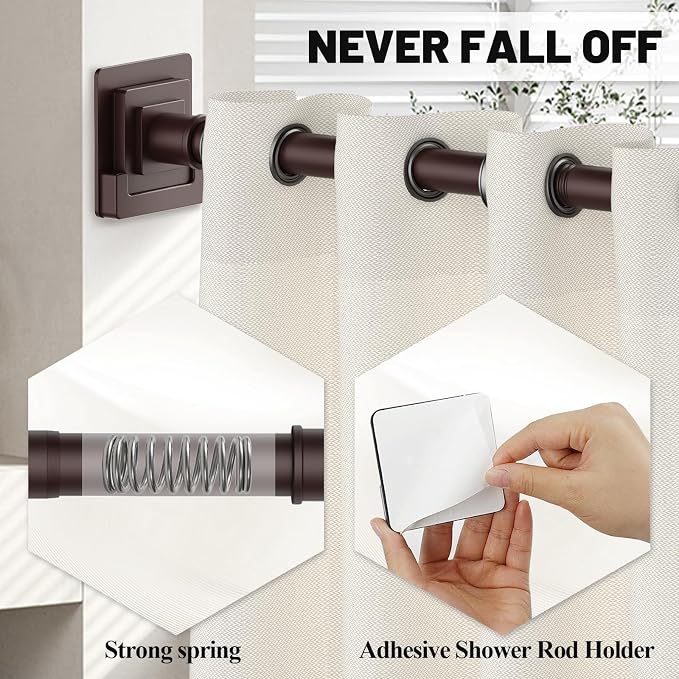 UIOSANRT Brown Shower Curtain Rod 31-55 inches, Stainless Steel Shower Rod & Tension Rod, Adjustable Tension Shower Rod for Bathroom, Windows, Closet